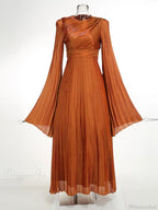 Sexy O Neck Batwing Sleeve Pleated Long Dress Women Rose Party Dress image 7