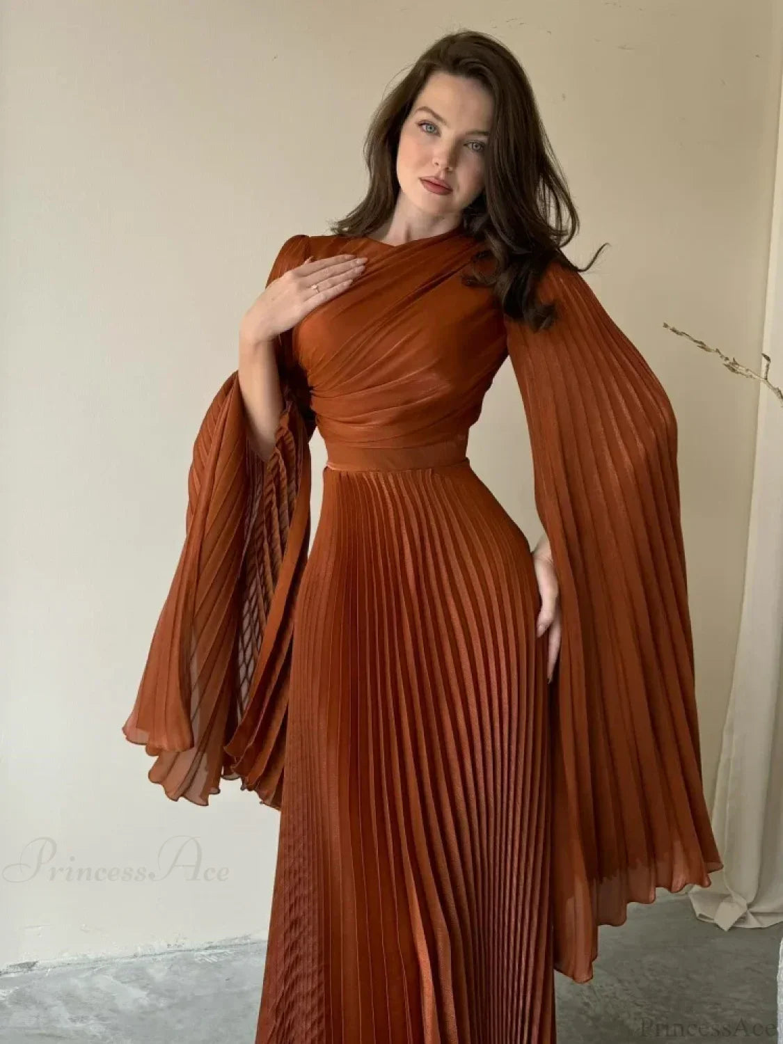 Sexy O Neck Batwing Sleeve Pleated Long Dress Women Rose Party Dress image 5