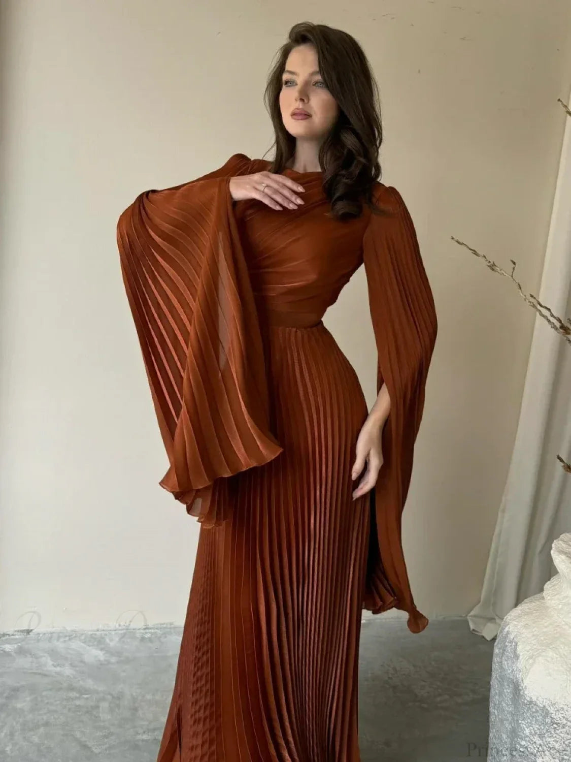 Sexy O Neck Batwing Sleeve Pleated Long Dress Women Rose Party Dress image 6