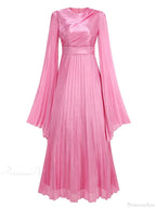 Sexy O Neck Batwing Sleeve Pleated Long Dress Women Rose Party Dress image 8