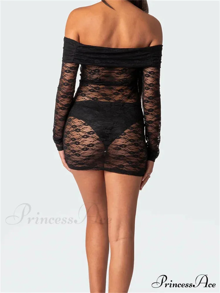 Sexy Off Shoulder Lace Fashion Long Sleeve Mini Dress image 3
