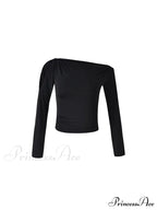Sexy Off Shoulder Long Sleeve Neck Solid Color Slim Fit T-shirts image 3
