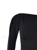 Sexy Off Shoulder Long Sleeve Neck Solid Color Slim Fit T-shirts image 5
