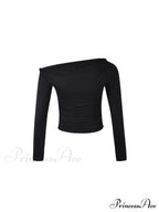 Sexy Off Shoulder Long Sleeve Neck Solid Color Slim Fit T-shirts image 6