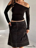 Sexy Off Shoulder Long Sleeve Neck Solid Color Slim Fit T-shirts image 1