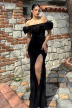 Sexy Off-Shoulder Ruffled Slit Party Dress image 1