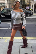 Sexy One-shoulder Ruched Slim Long Sleeve Tee image 1