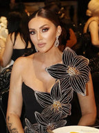 Sexy One Shoulder Sleeveless Diamonds Flower Bandage Black High Slit Party Dress image 6