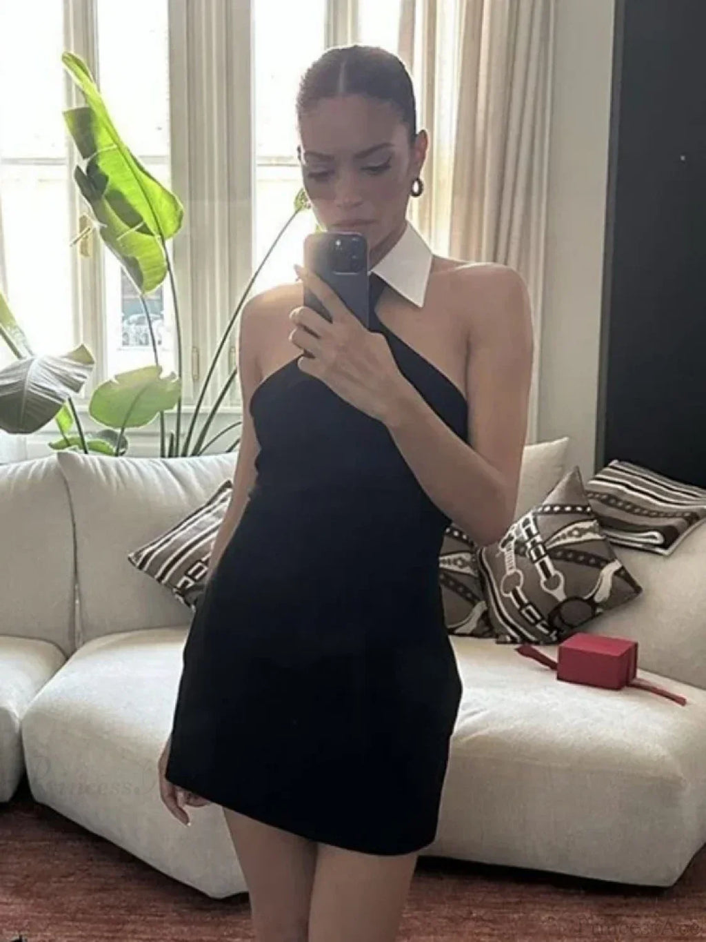 Sexy Patchwork Sleeveless Bandage Dress Black Backless Bodycon Mini Party Dress image 5
