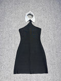 Sexy Patchwork Sleeveless Bandage Dress Black Backless Bodycon Mini Party Dress image 6