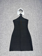 Sexy Patchwork Sleeveless Bandage Dress Black Backless Bodycon Mini Party Dress image 6