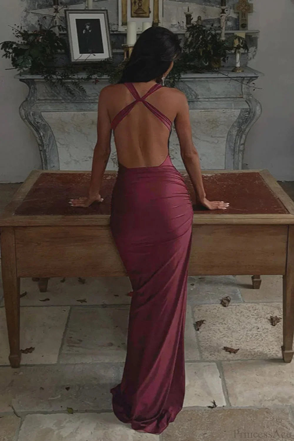 Sexy Peter Pan Halter Backless Bodycon Maxi Dress image 4