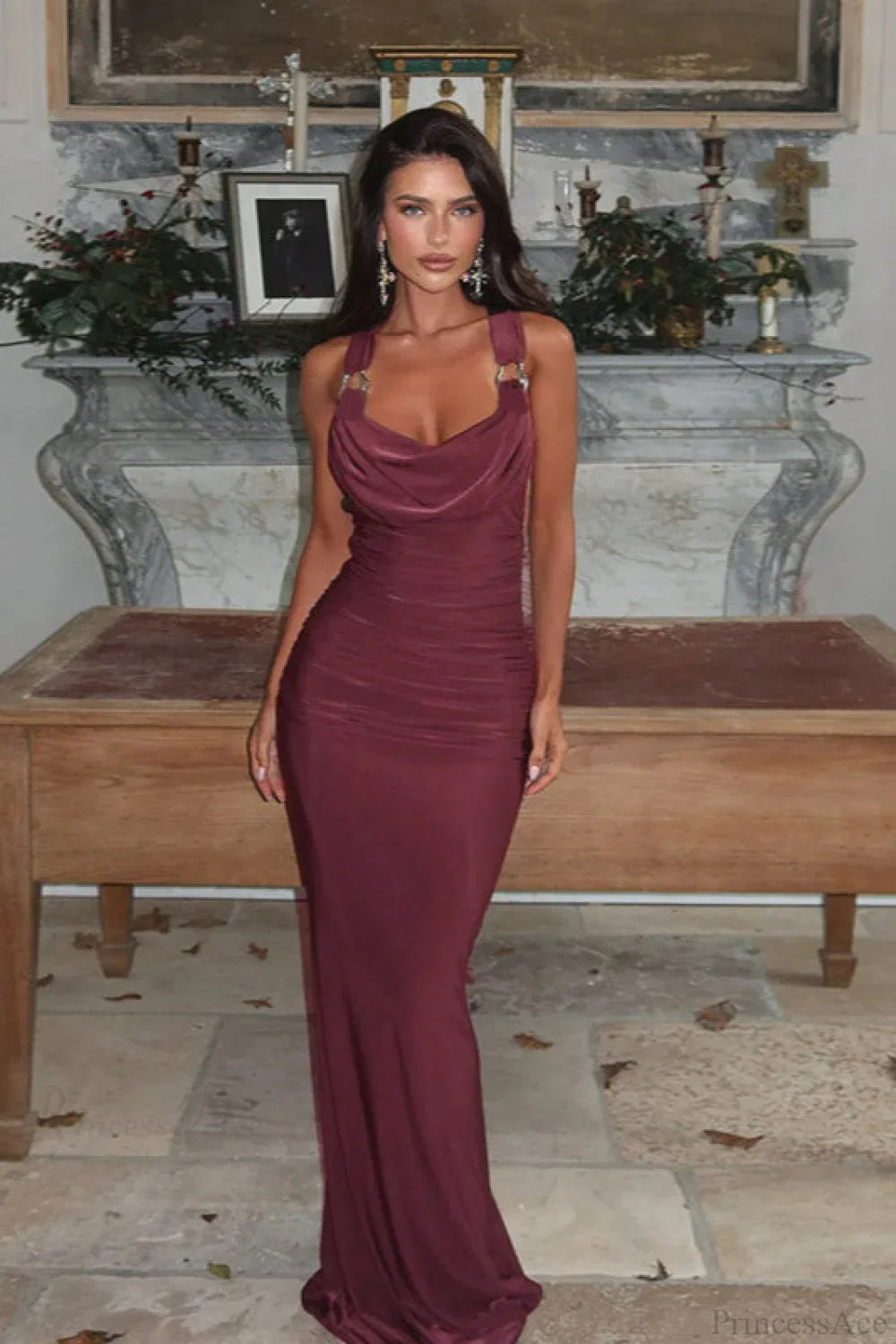 Sexy Peter Pan Halter Backless Bodycon Maxi Dress image 2