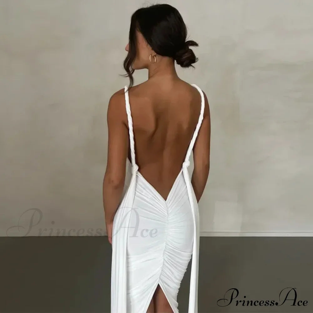 Sexy Plunge Deep V Neck Summer Club Party Sleeveless Ruched Slit Midi Dress image 4