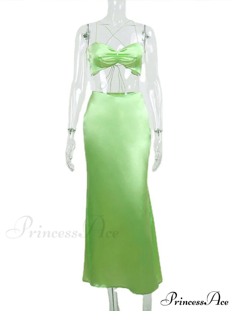 Sexy Satin Tube Top Midi Skirts image 6