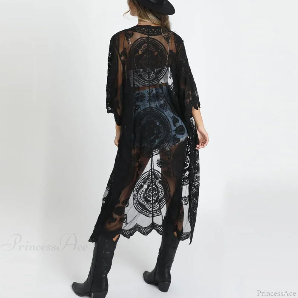 Sexy See-Through Lace Blouse Boho Beach Bikini Cover Up image 6