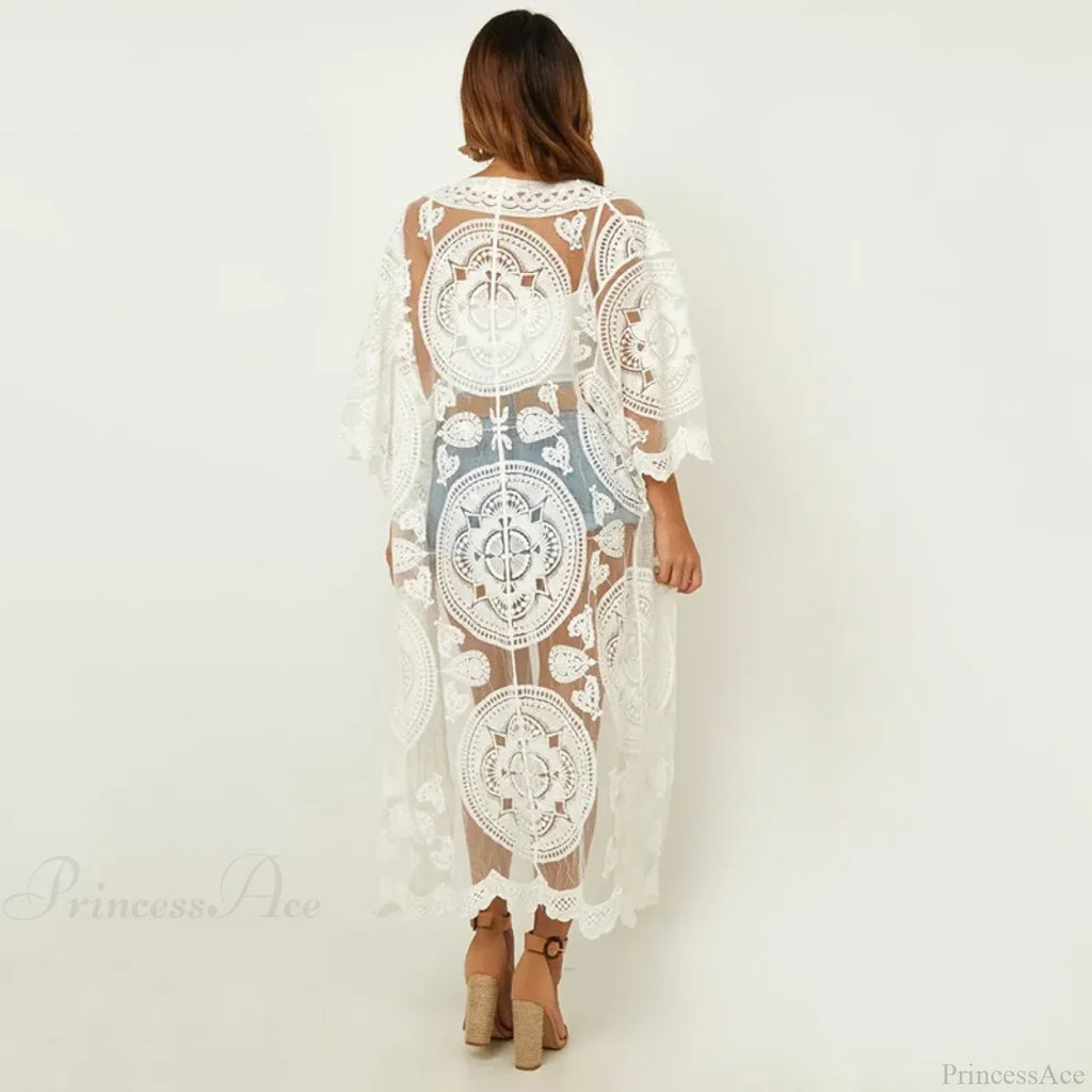 Sexy See-Through Lace Blouse Boho Beach Bikini Cover Up image 4