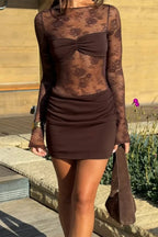 Sexy Sheer Lace Long Sleeve Bodycon Mini Dress image 3