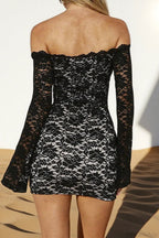 Sexy Sheer Lace Off Shoulder Long Sleeve Mini Dress image 3