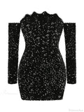 Sexy Slash Neck Long Sleeve Sparkling Sequins Dress Off Shoulder Party Dress image 7
