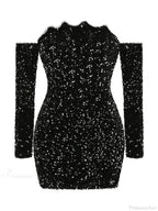 Sexy Slash Neck Long Sleeve Sparkling Sequins Dress Off Shoulder Party Dress image 7