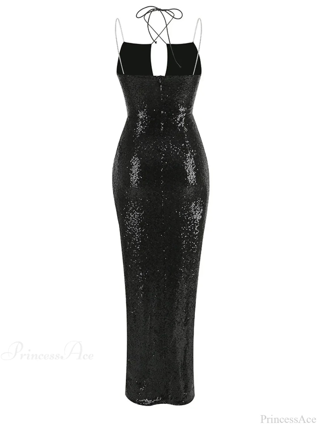 Sexy Sleeveless Cut Out Black Sequins Elegant Backless High Slit Party Dress image 6
