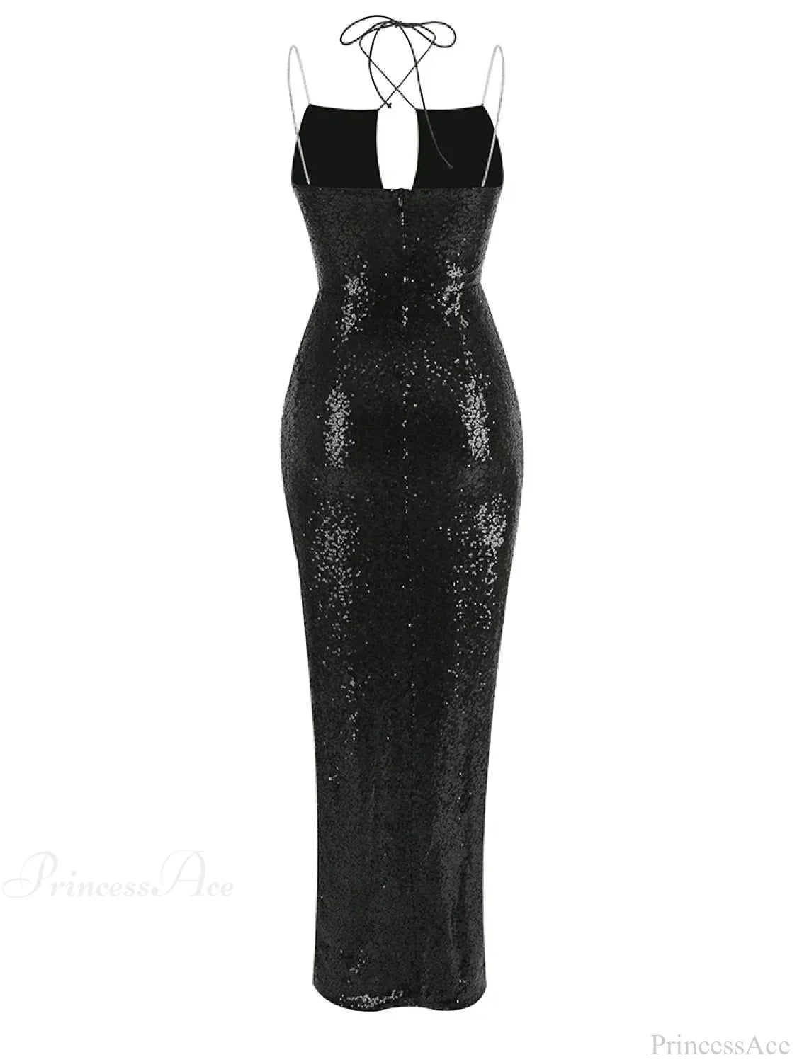 Sexy Sleeveless Cut Out Black Sequins Elegant Backless High Slit Party Dress image 6