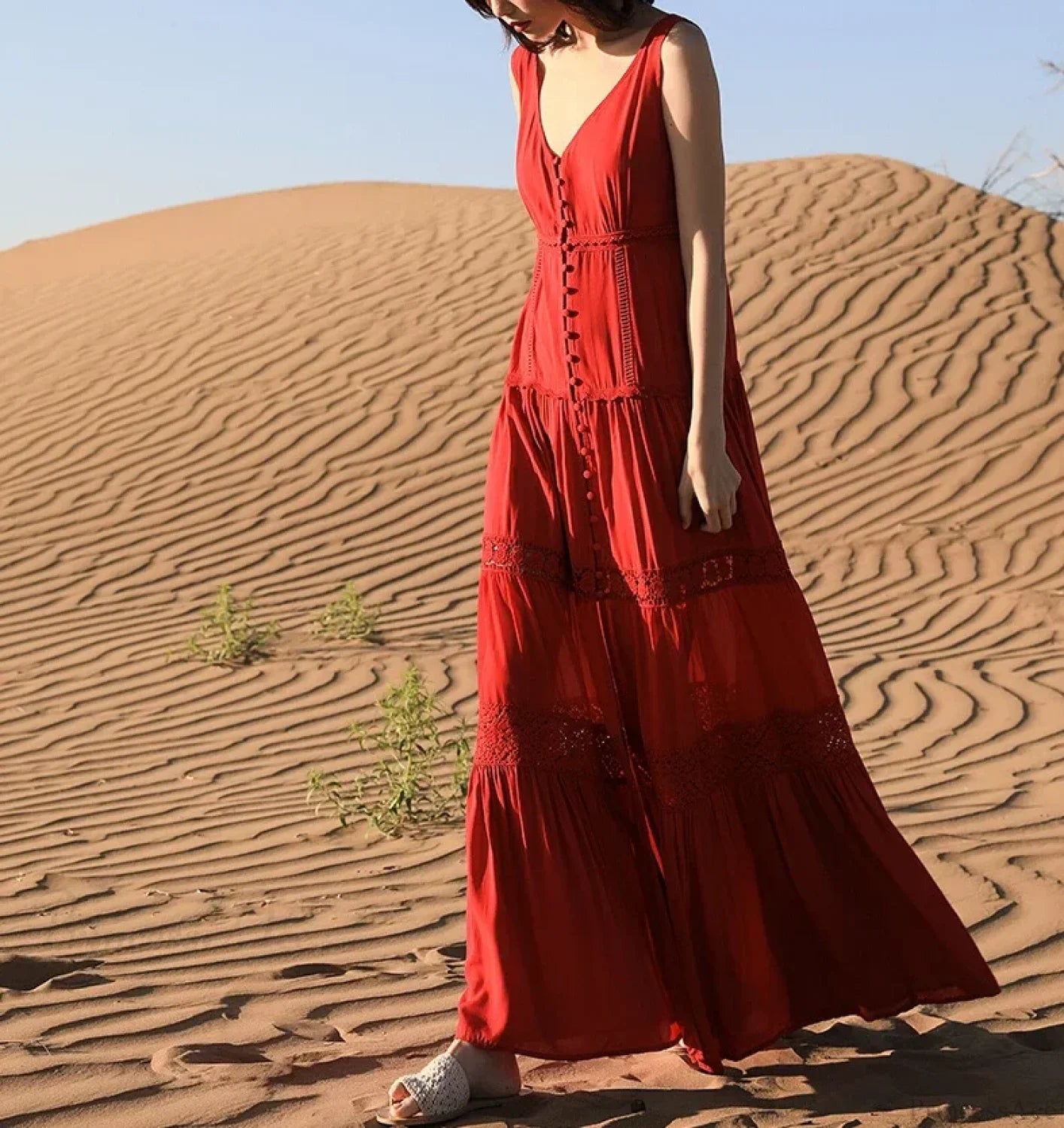 Sexy Sleeveless Deep V-neck Tank Maxi Dress Cotton Long Summer Dress image 5