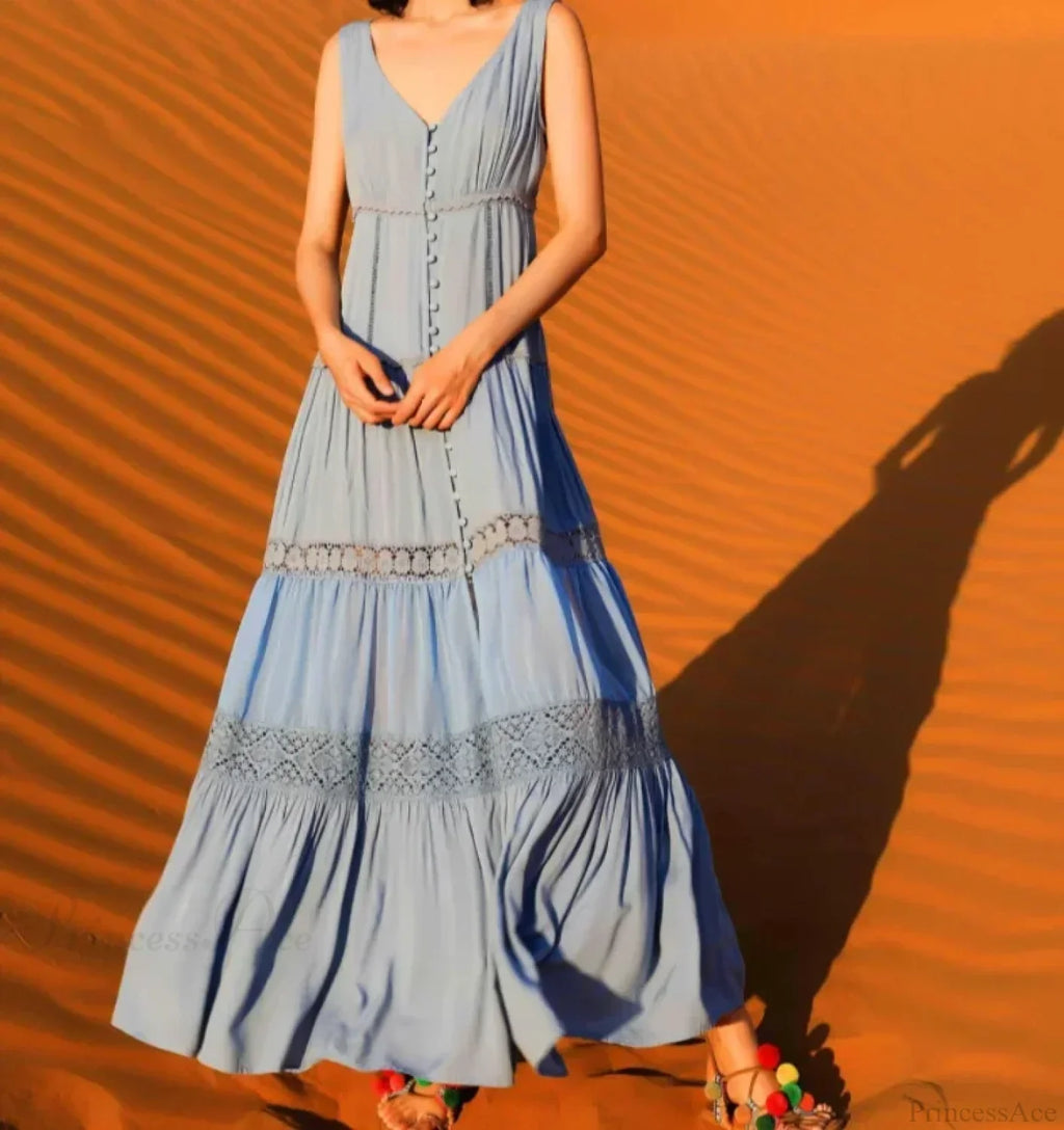 Sexy Sleeveless Deep V-neck Tank Maxi Dress Cotton Long Summer Dress image 6