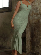 Sexy Sleeveless Strap Evening for Women Low Cut Ruched Bodycon Elegant Mermaid Party Vestidos image 9