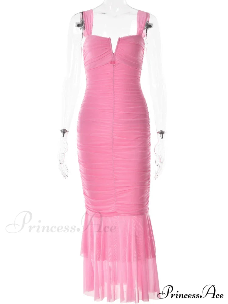 Sexy Sleeveless Strap Evening for Women Low Cut Ruched Bodycon Elegant Mermaid Party Vestidos image 10