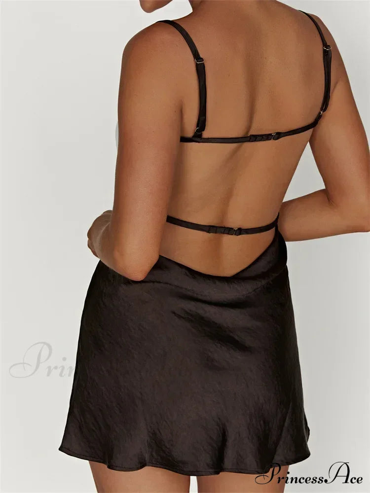 Sexy Sleeveless Strap Patchwork Hollow Out Backless Mini Dress image 3