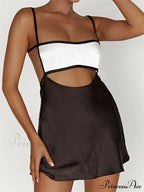 Sexy Sleeveless Strap Patchwork Hollow Out Backless Mini Dress image 2