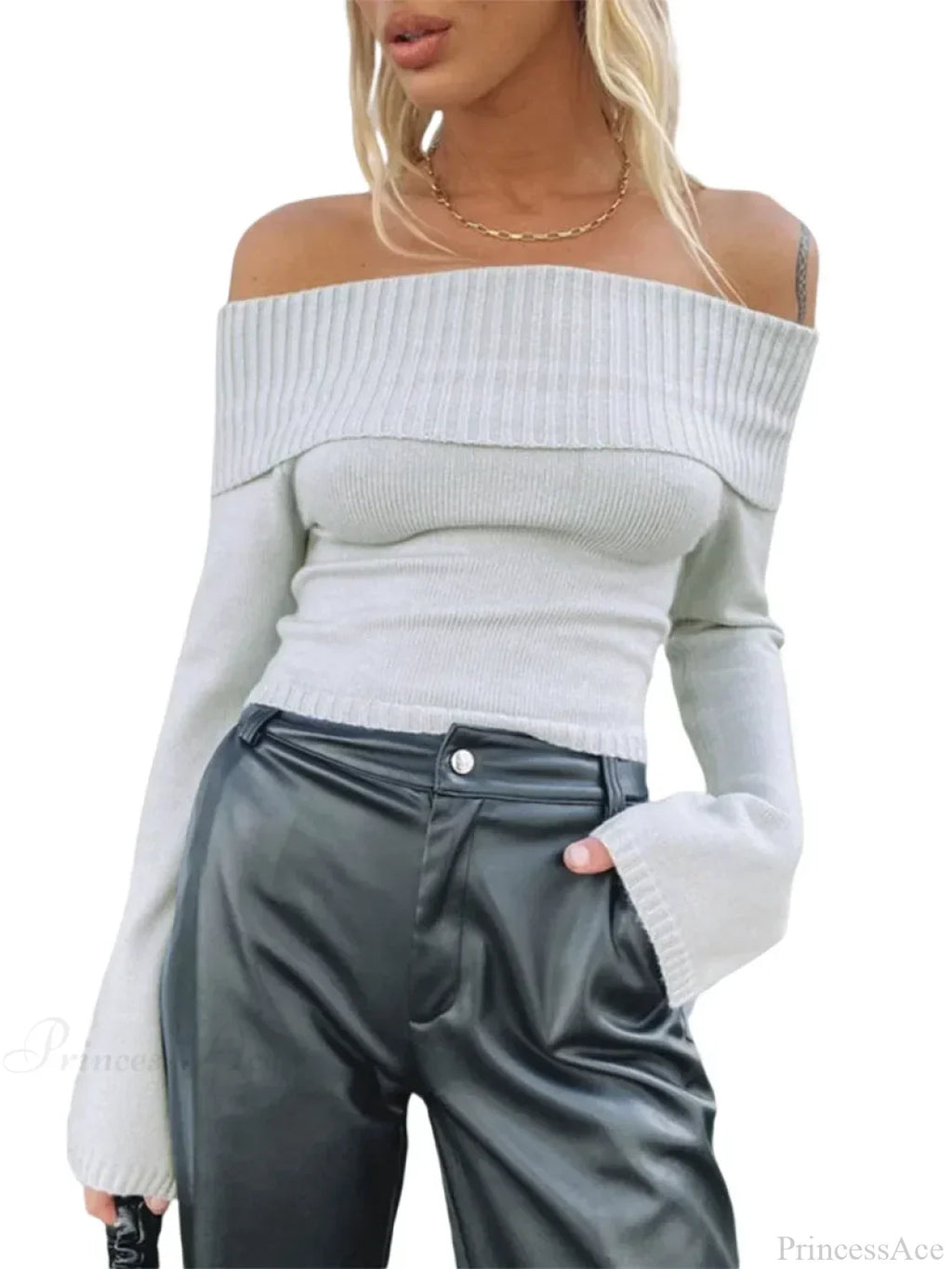 Sexy Slim Crop Off Shoulder Sweater image 2