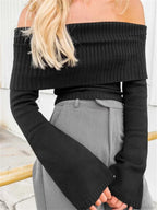 Sexy Slim Crop Off Shoulder Sweater image 6