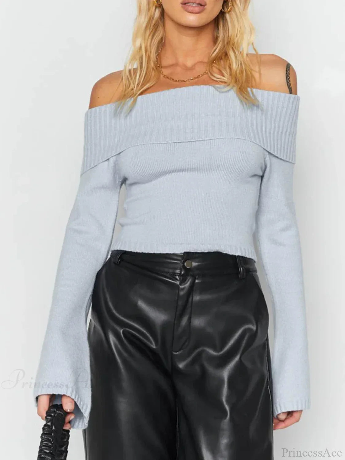 Sexy Slim Crop Off Shoulder Sweater image 1