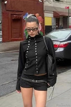 Sexy Solid Button Slim Round Neck Long Sleeve Tee image 4