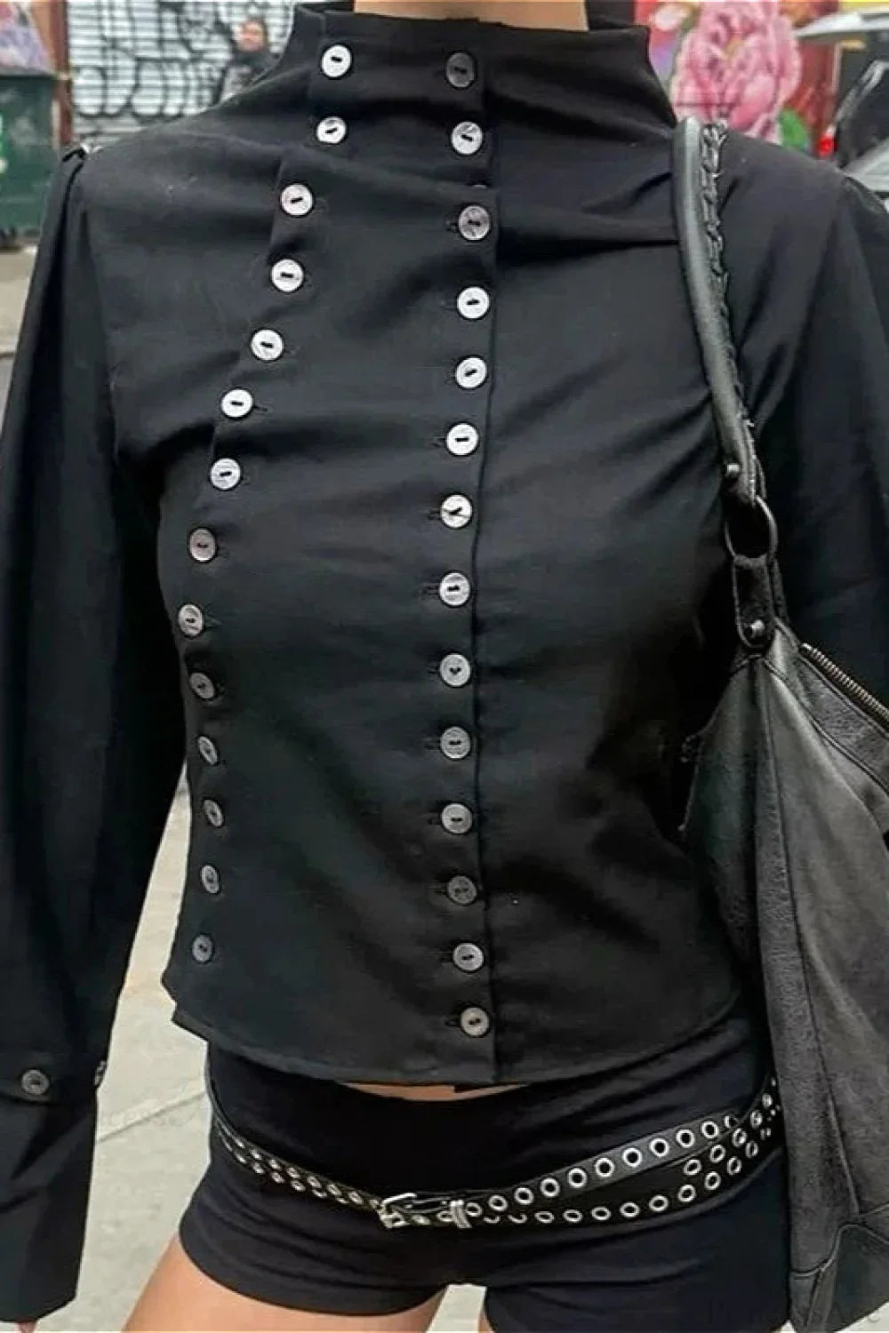 Sexy Solid Button Slim Round Neck Long Sleeve Tee image 2