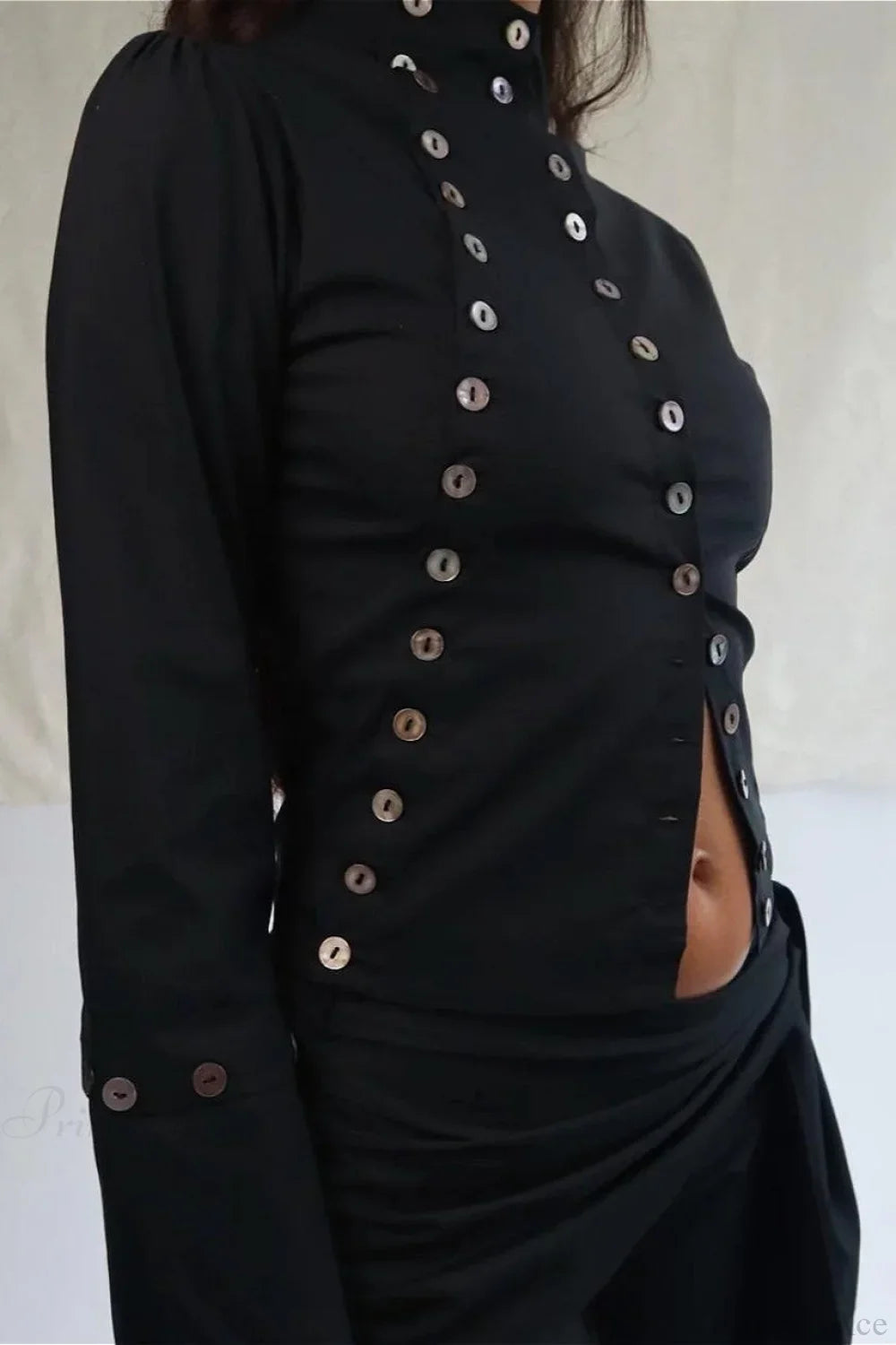 Sexy Solid Button Slim Round Neck Long Sleeve Tee image 1
