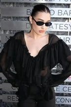 Sexy Solid Color Batwing Off-the-Shoulder Long Sleeve Blouse image 6