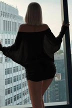 Sexy Solid Color Batwing Off-the-Shoulder Long Sleeve Blouse image 8