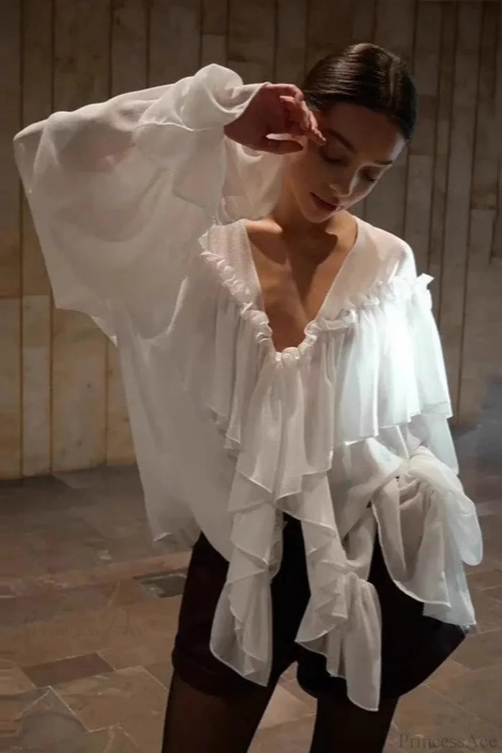 Sexy Solid Color Batwing Off-the-Shoulder Long Sleeve Blouse image 2