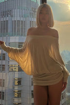 Sexy Solid Color Batwing Off-the-Shoulder Long Sleeve Blouse image 2