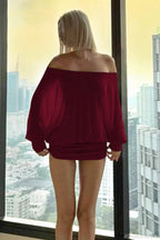 Sexy Solid Color Batwing Off-the-Shoulder Long Sleeve Blouse image 10