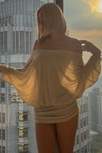 Sexy Solid Color Batwing Off-the-Shoulder Long Sleeve Blouse image 3