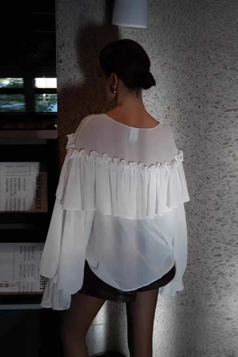 Sexy Solid Color Batwing Off-the-Shoulder Long Sleeve Blouse image 3