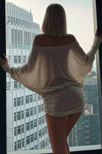 Sexy Solid Color Batwing Off-the-Shoulder Long Sleeve Blouse image 5
