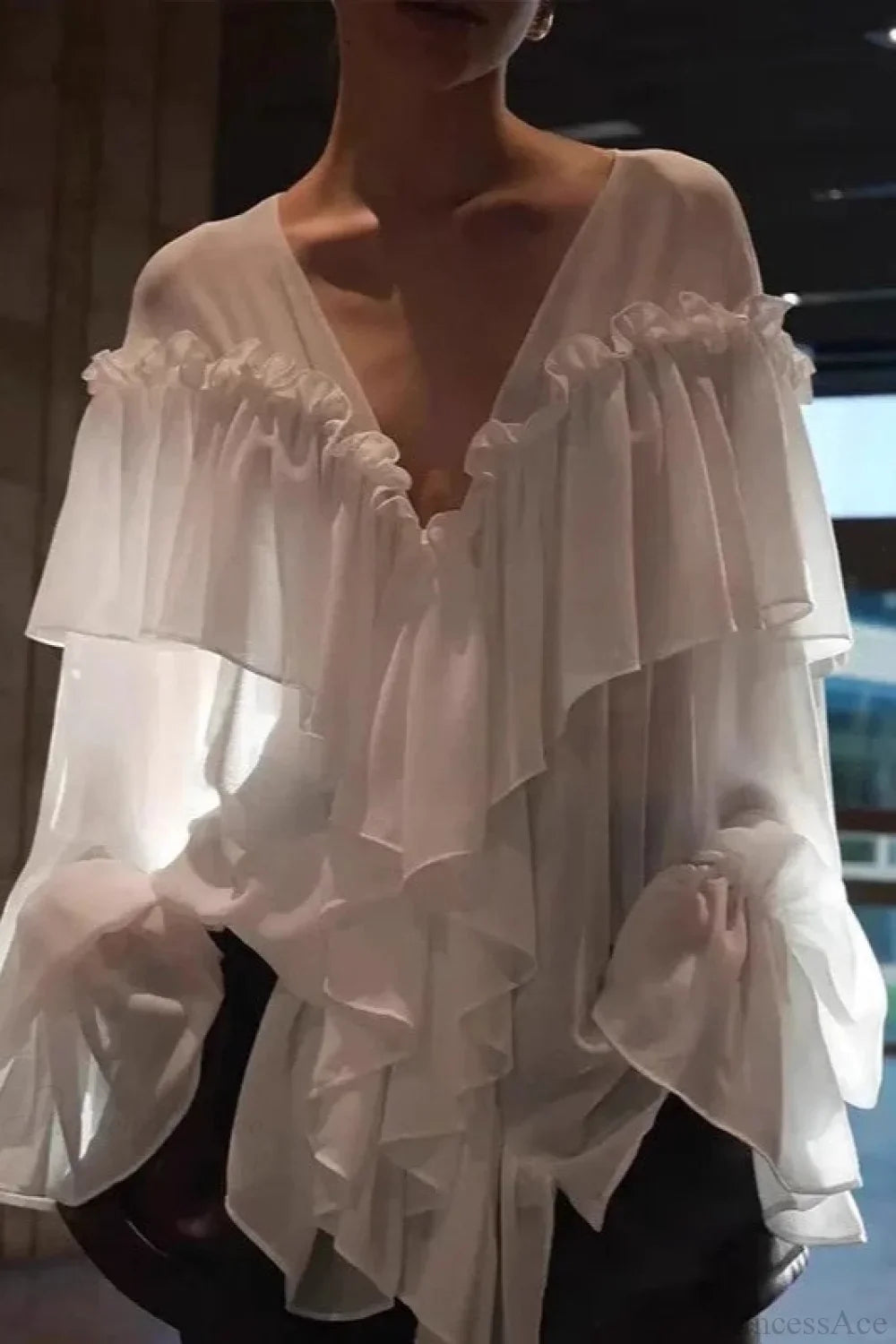 Sexy Solid Color Batwing Off-the-Shoulder Long Sleeve Blouse image 1