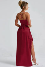 Sexy Solid Spaghetti Strap Back Tie Slit Evening Dress image 8