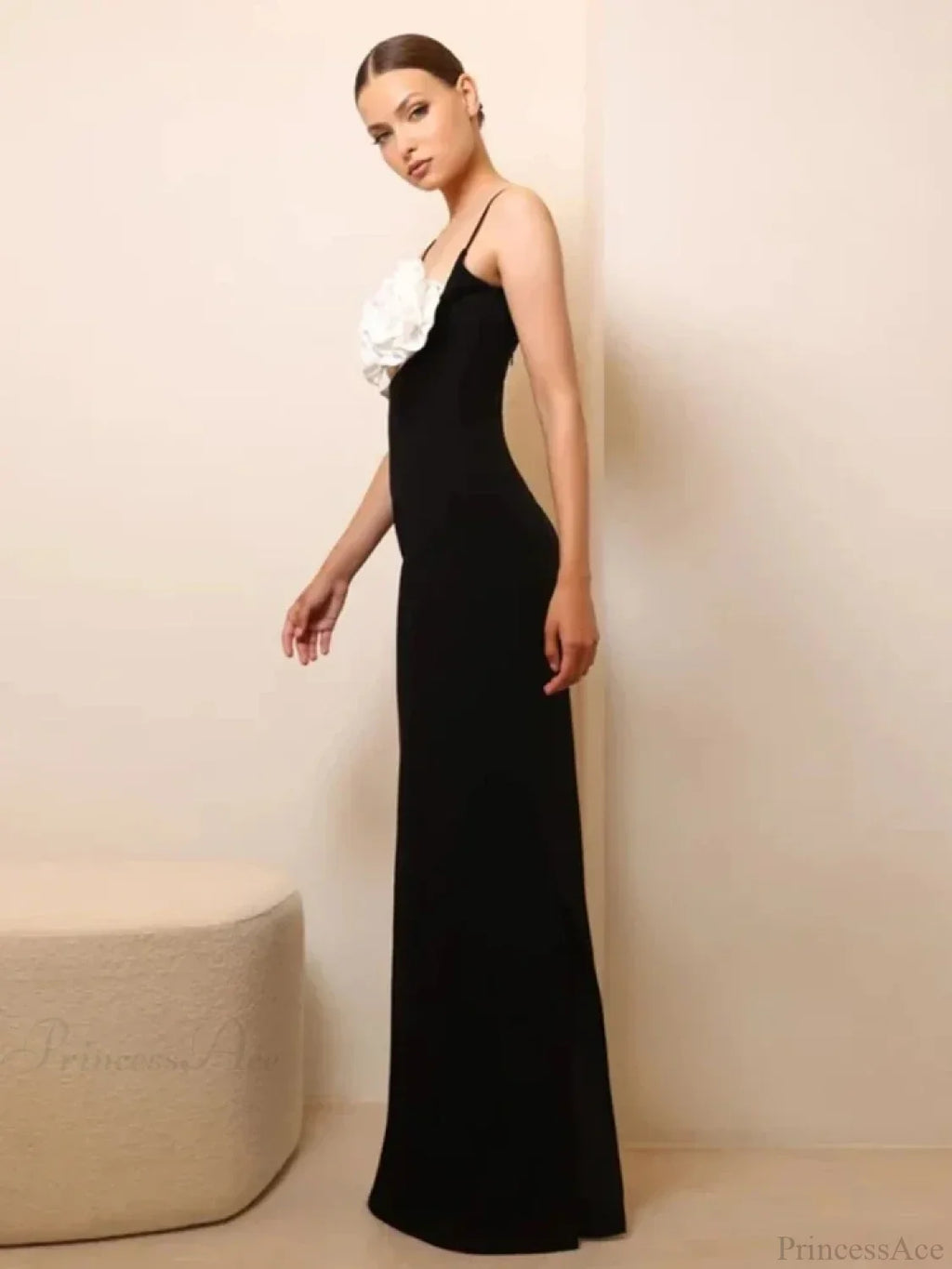 Sexy Spaghetti Strap 3D Flower Bandage Maxi Black Sleeveless Party Dress image 3